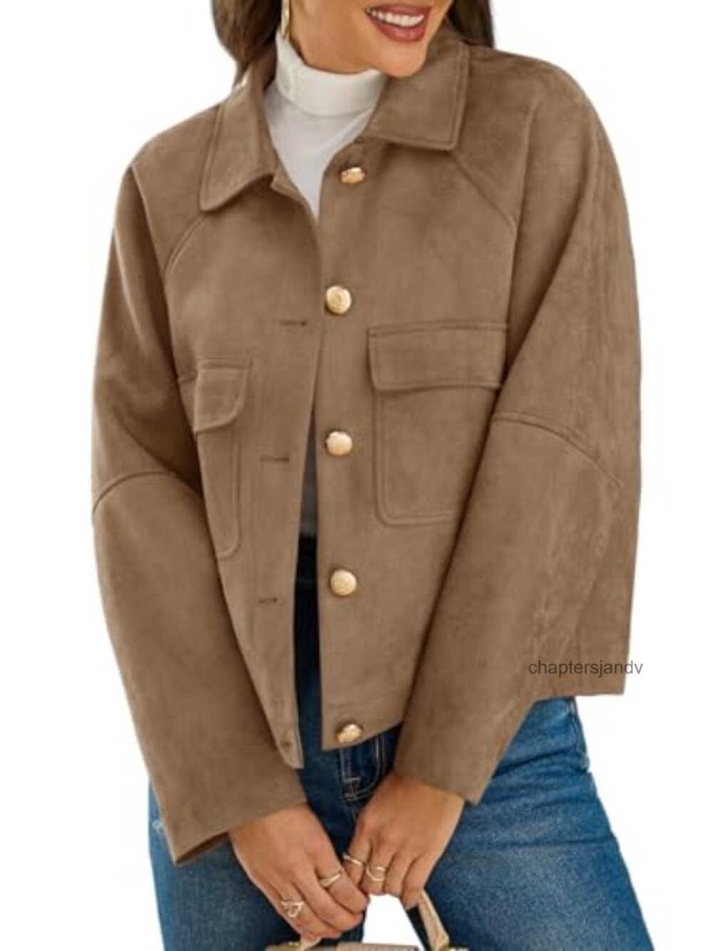 Faux Suede Leather Cropped Button Down Shacket Oversized